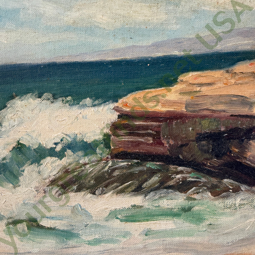 Mid-Century Original Acrylic Painting Crashing Waves Bn Knoles Painting