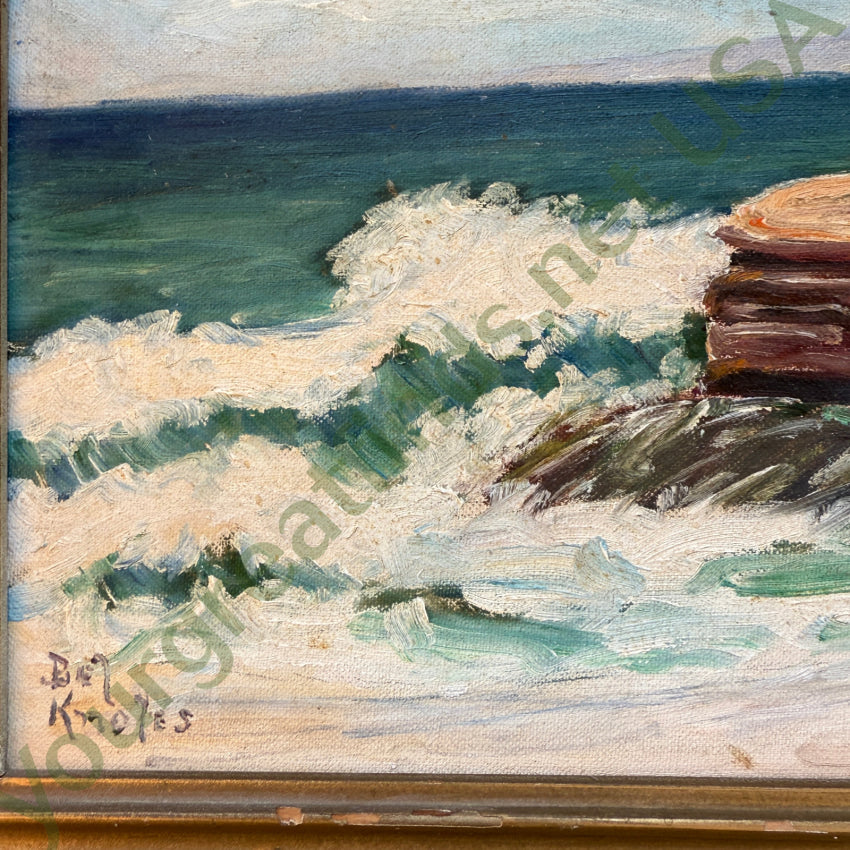 Mid-Century Original Acrylic Painting Crashing Waves Bn Knoles Painting