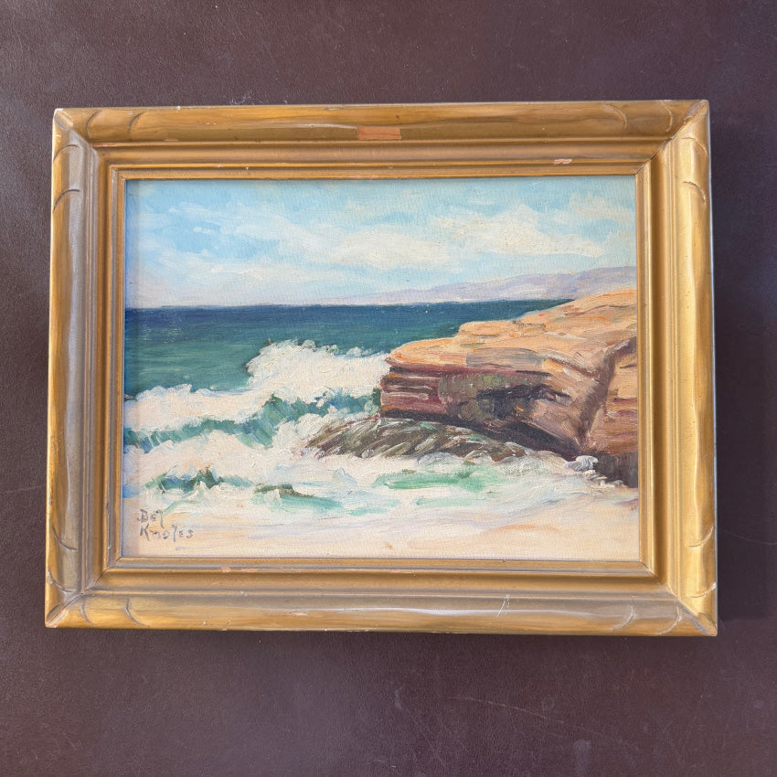 Mid-Century Original Acrylic Painting Crashing Waves Bn Knoles Painting