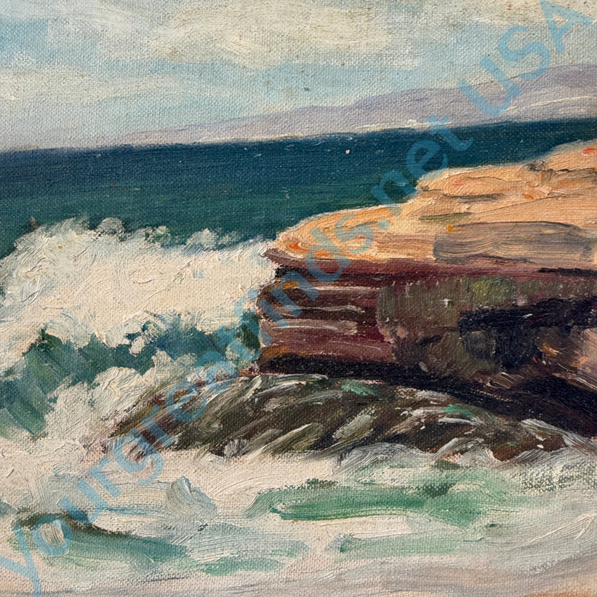 Mid-Century Original Acrylic Painting Crashing Waves Bn Knoles Painting