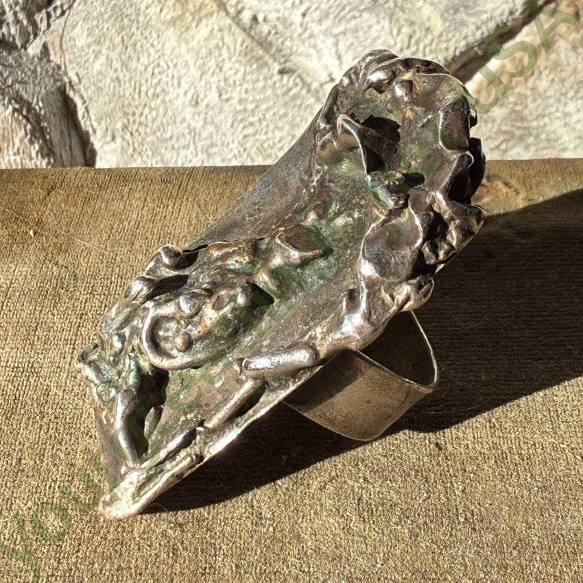 Mid-Century Sterling SIlver Brutalist Ring Size 8 Signed Leo ring