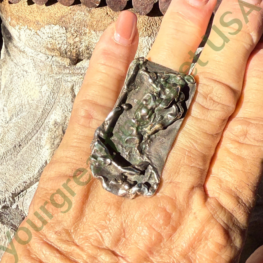 Mid-Century Sterling SIlver Brutalist Ring Size 8 Signed Leo ring