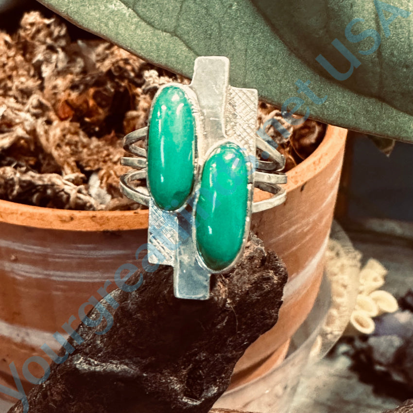 Mid-Century Sterling Silver Chrysoprase Ring Size 7