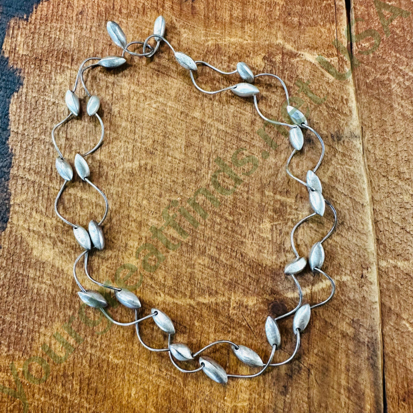 Mid-Century Sterling Silver Wire & Football Bead Double Strand Necklace