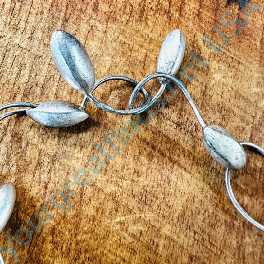 Mid-Century Sterling Silver Wire & Football Bead Double Strand Necklace