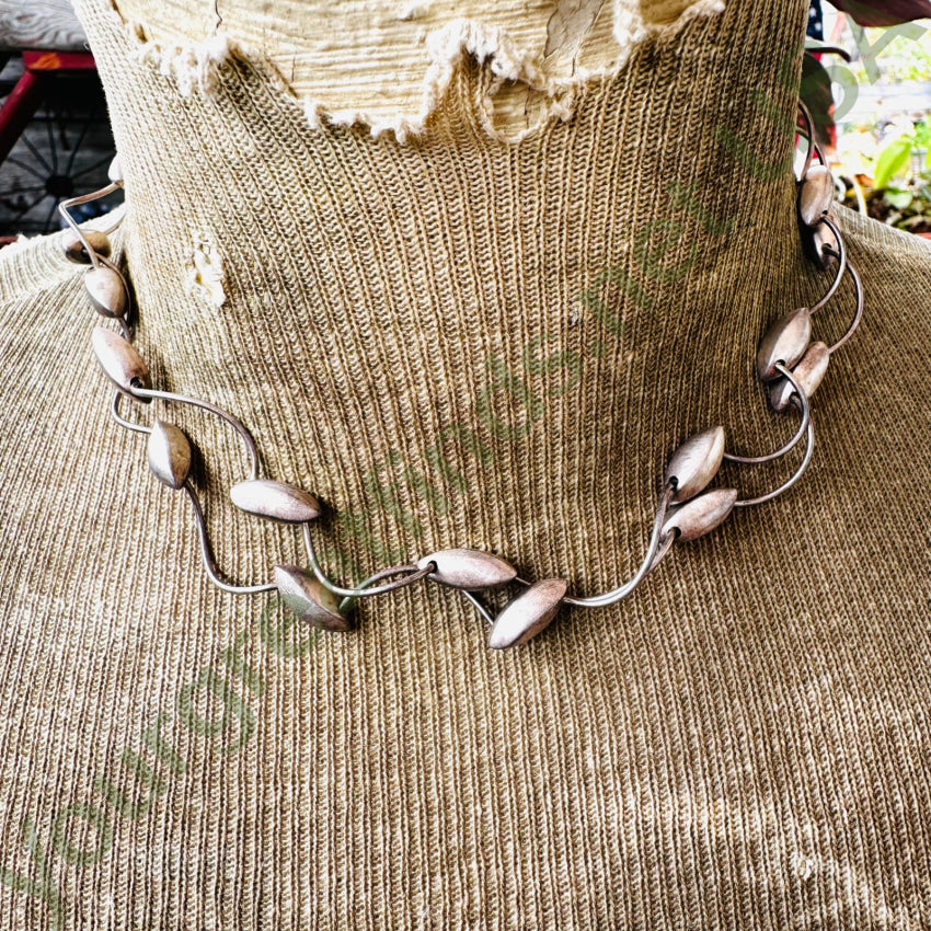 Mid-Century Sterling Silver Wire & Football Bead Double Strand Necklace