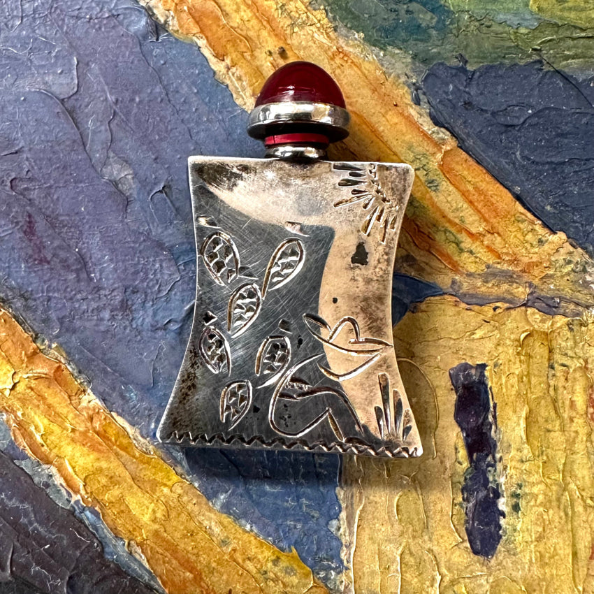 Mini Etched Perfume Bottle In Sterling Silver Mexico Miniature Perfume Bottle