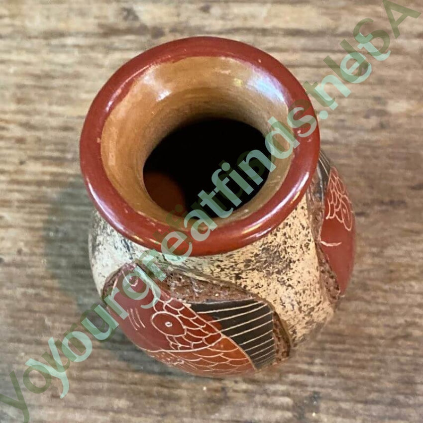Miniature Costa Rica Red Pottery Vase with Hand Painted Fish Design Yourgreatfinds
