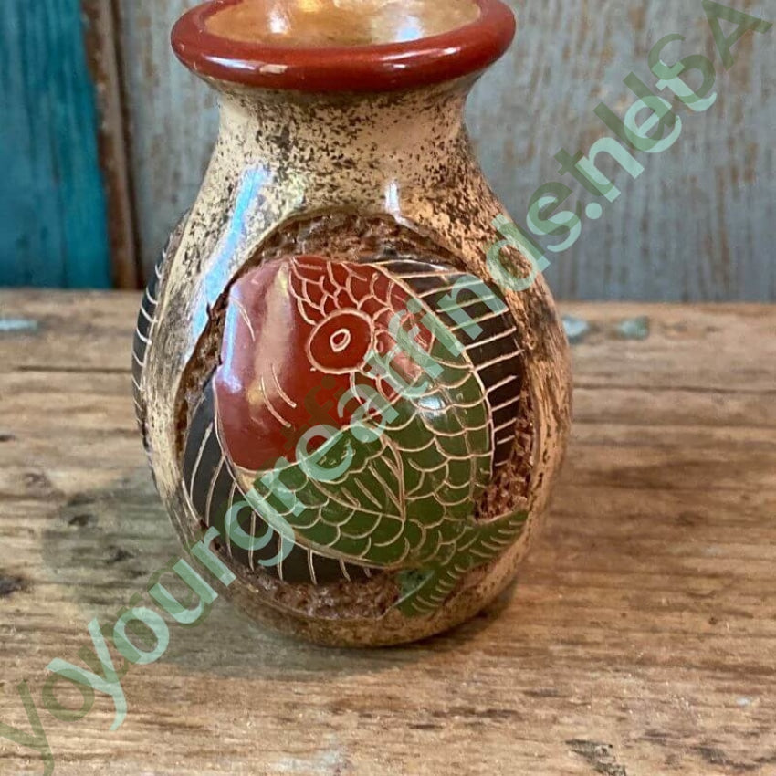 Miniature Costa Rica Red Pottery Vase with Hand Painted Fish Design Yourgreatfinds
