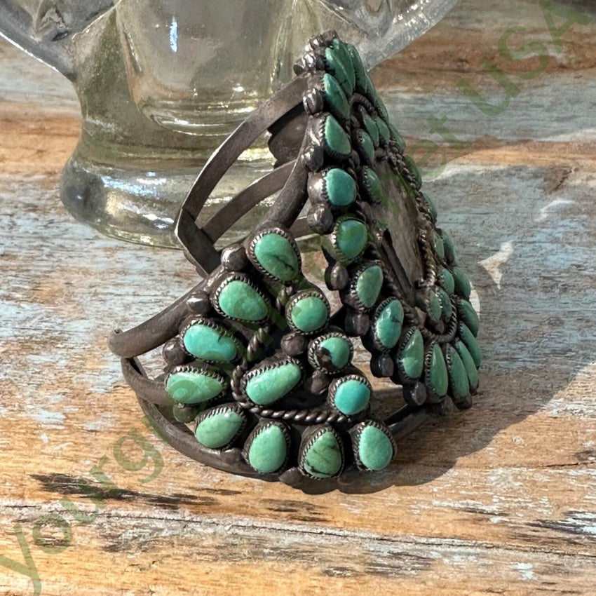 Mint Green Turquoise Rosette Watch Band Sterling Zuni Vintage