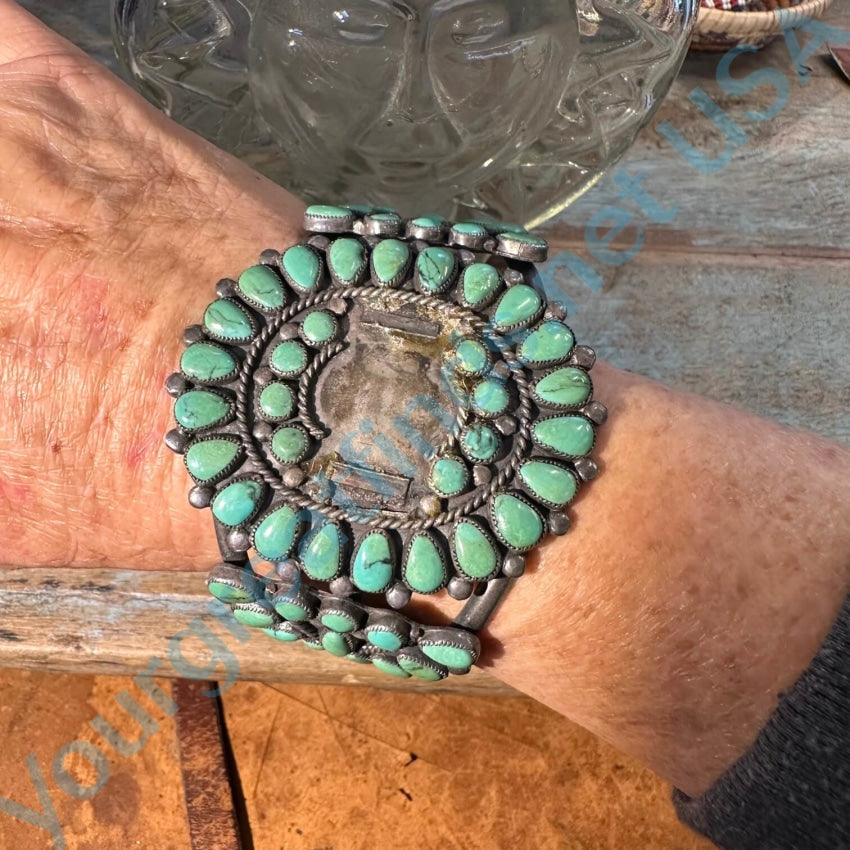 Mint Green Turquoise Rosette Watch Band Sterling Zuni Vintage