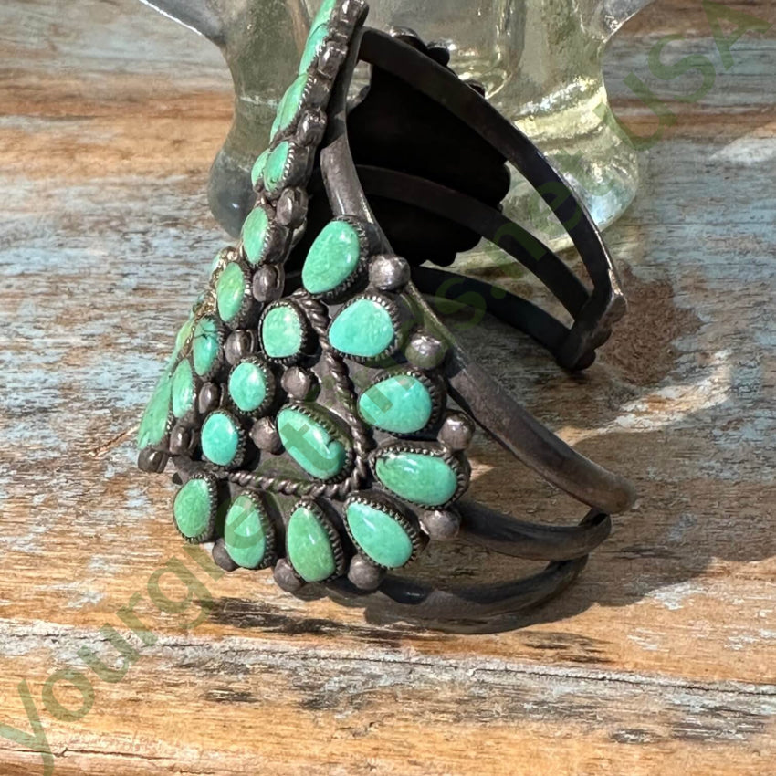 Mint Green Turquoise Rosette Watch Band Sterling Zuni Vintage