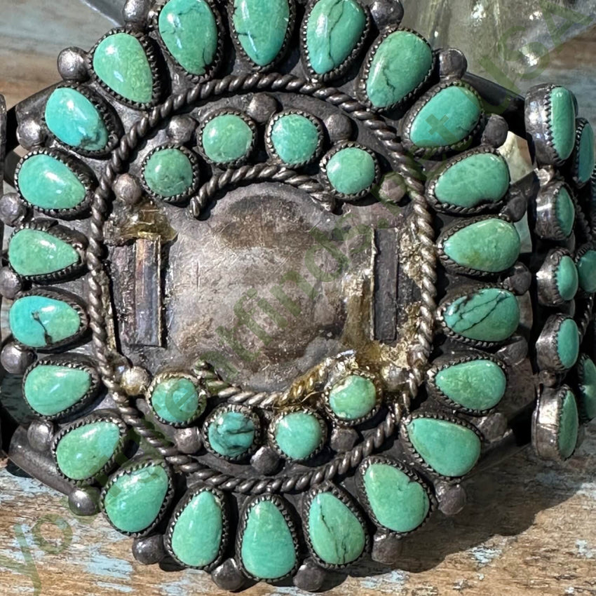 Mint Green Turquoise Rosette Watch Band Sterling Zuni Vintage
