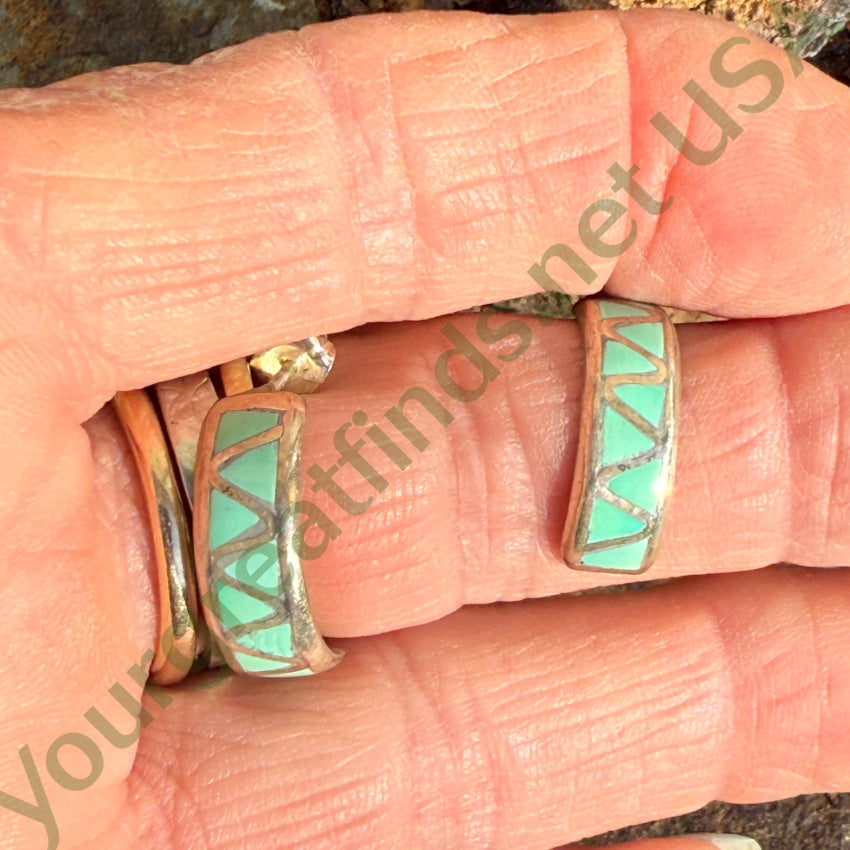 Minty Green Turquoise Inlay Hoop Earrings Lucy Yatsattie Zuni earrings