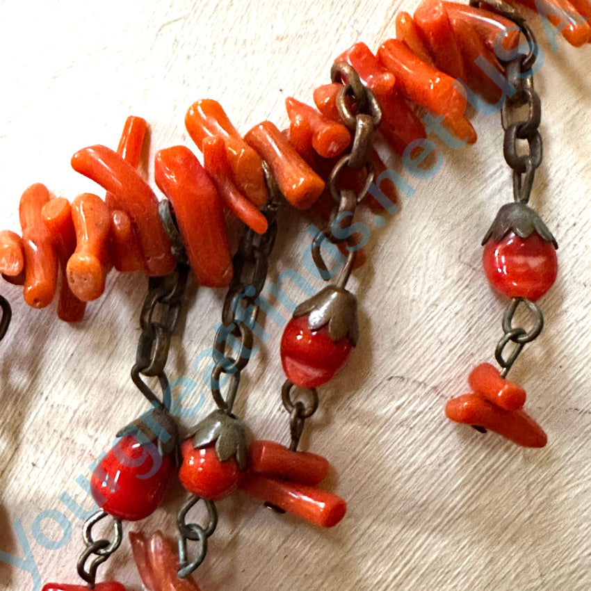 Miriam Haskell Spezzati Coral Necklace Earring Set Authentic Unsigned Necklace Earring Set