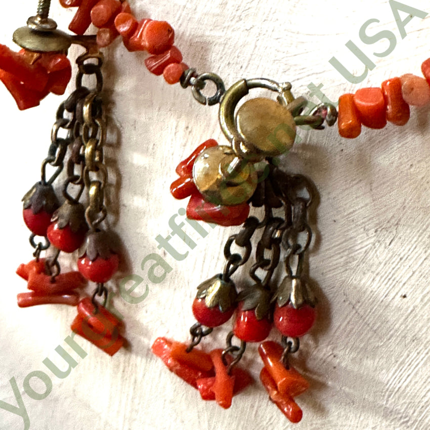 Miriam Haskell Spezzati Coral Necklace Earring Set Authentic Unsigned Necklace Earring Set