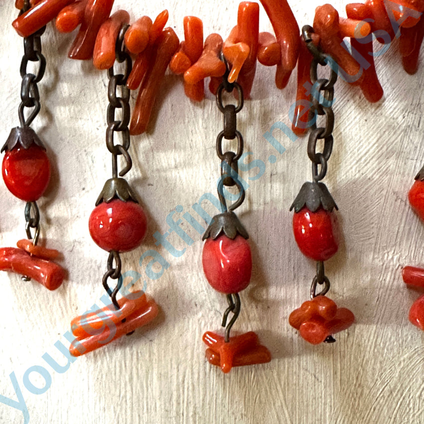 Miriam Haskell Spezzati Coral Necklace Earring Set Authentic Unsigned Necklace Earring Set