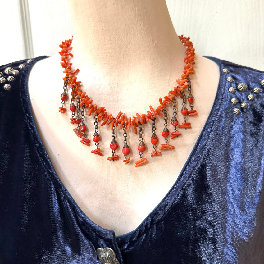 Miriam Haskell Spezzati Coral Necklace Earring Set Authentic Unsigned Necklace Earring Set