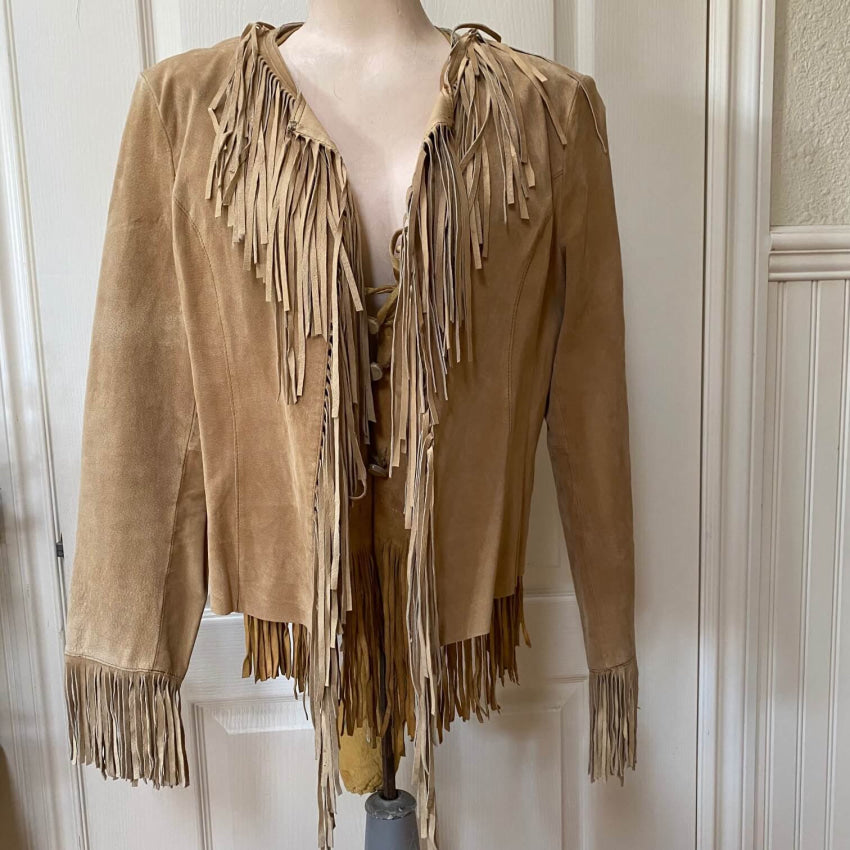 Mix It Suede Leather Fringed Jacket M