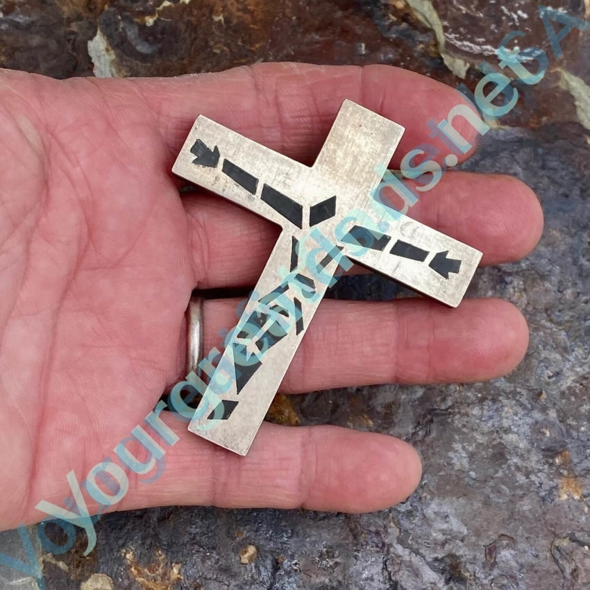 Modernist Crucifix Sterling Silver Pendant Pin Taxco Mexico Vintage Yourgreatfinds