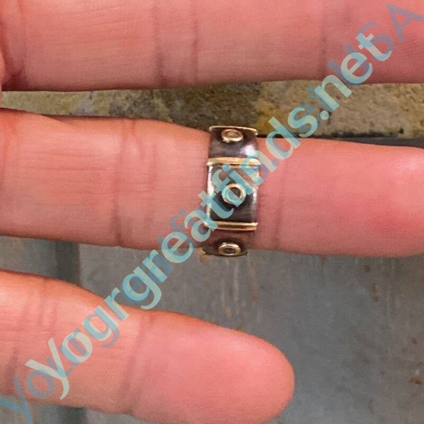 Modernist Gold Trimmed Sterling Silver Band Ring Adjustable Yourgreatfinds