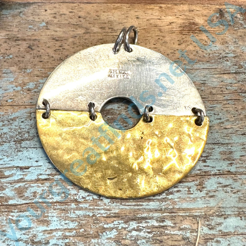 Modernist Sterling Silver Hammered Brass Pendant Mexico