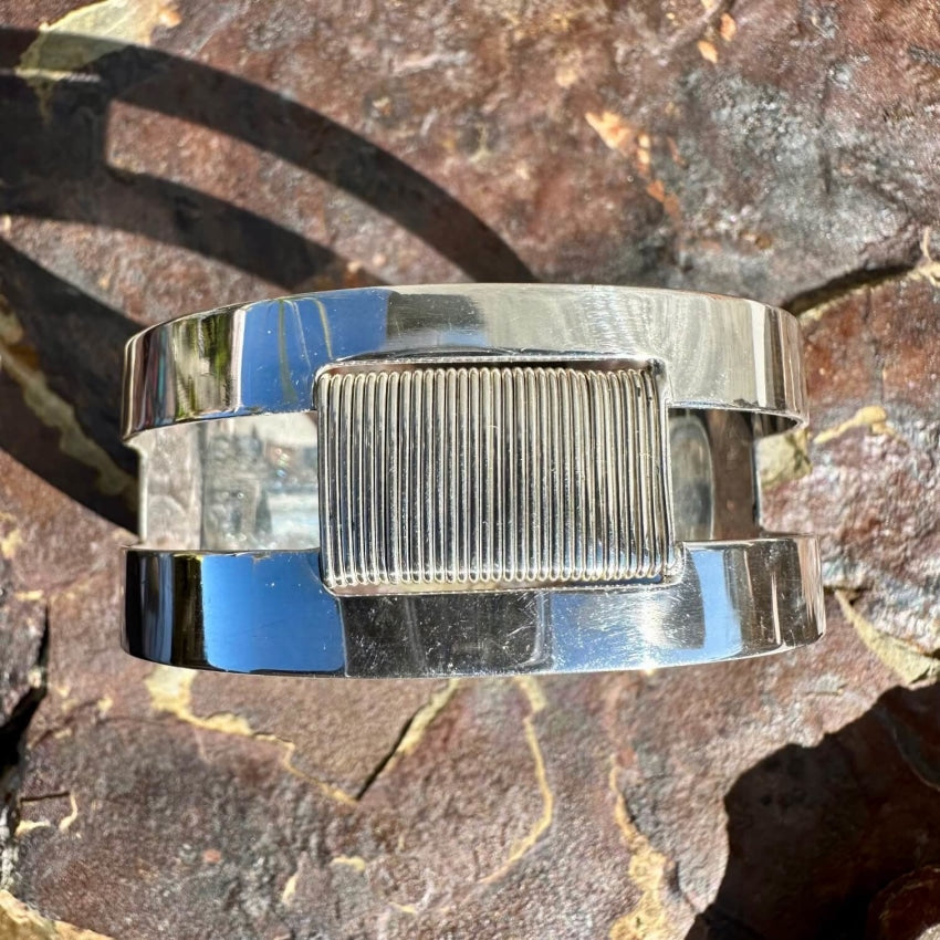 Modernist Sterling Silver Wide Cuff Bracelet Italy