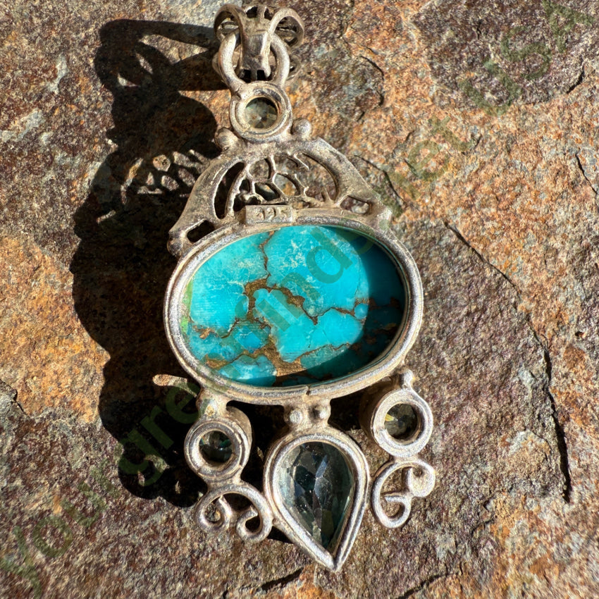 Mojave Blue Turquoise Pendant in Sterling Silver pendant