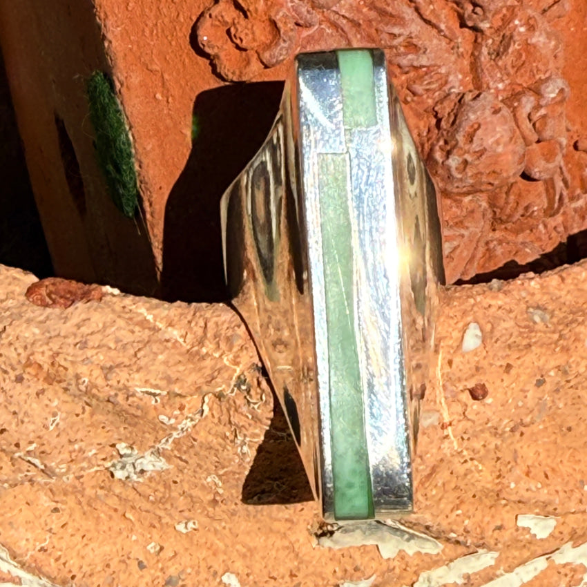 Mosernist Sterling Silver Mint Green Turquoise INaly Long Ring Size 9 1/8 ring