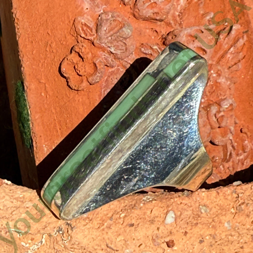Mosernist Sterling Silver Mint Green Turquoise INaly Long Ring Size 9 1/8 ring