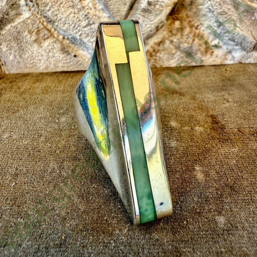 Mosernist Sterling Silver Mint Green Turquoise INaly Long Ring Size 9 1/8 ring