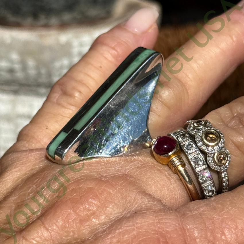 Mosernist Sterling Silver Mint Green Turquoise INaly Long Ring Size 9 1/8 ring