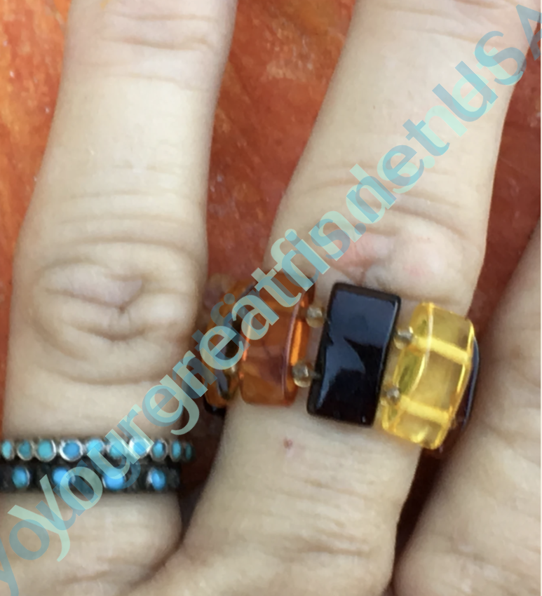 Multi-Colored Baltic Amber Ring on Elastic Yourgreatfinds
