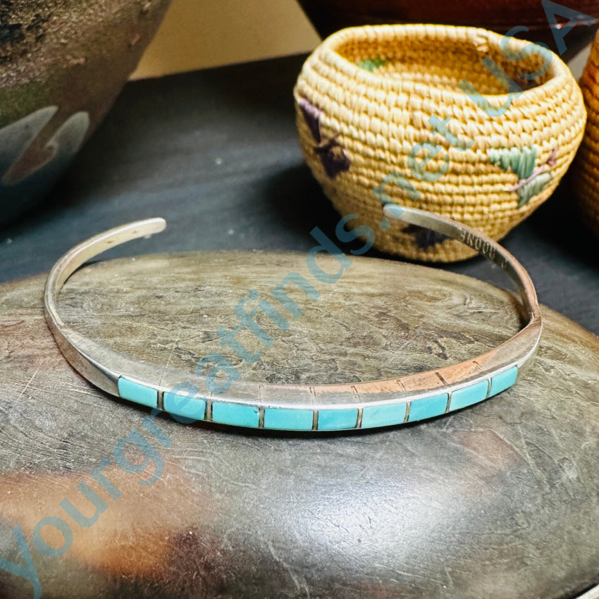 Narrow Sterling Silver Inlay Turquoise Cuff Bracelet P. Boone Zuni Bracelet