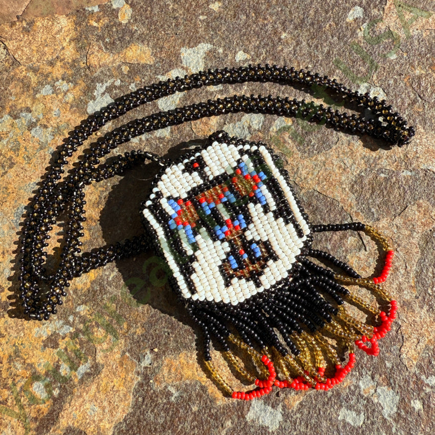 Native American Seed Bead & Leather Thunderbird Necklace Necklace