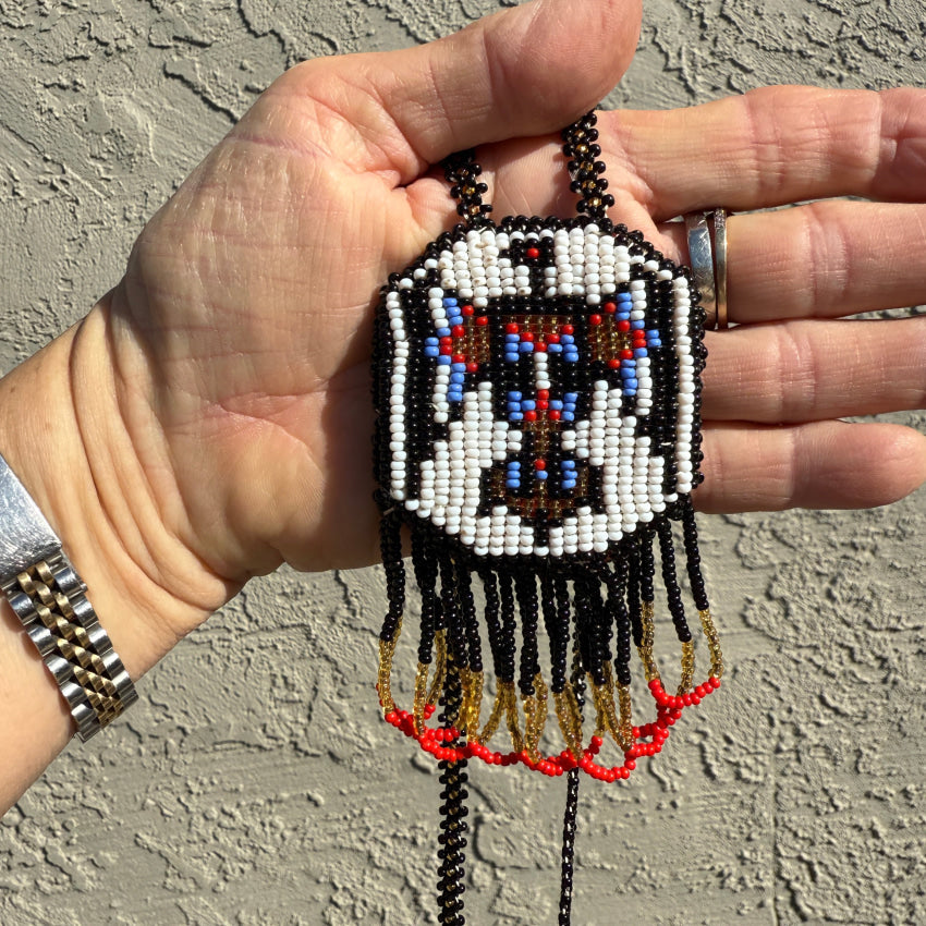 Native American Seed Bead & Leather Thunderbird Necklace Necklace