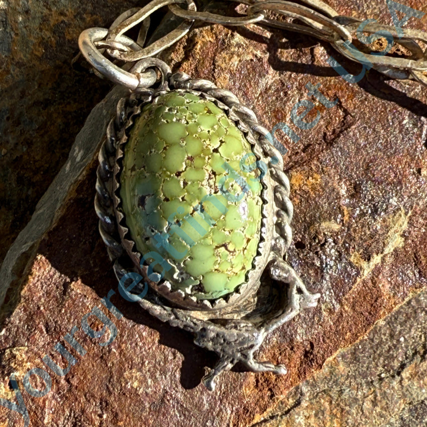 Native American Sterling Silver Green Nodule Turquoise Necklace Necklace