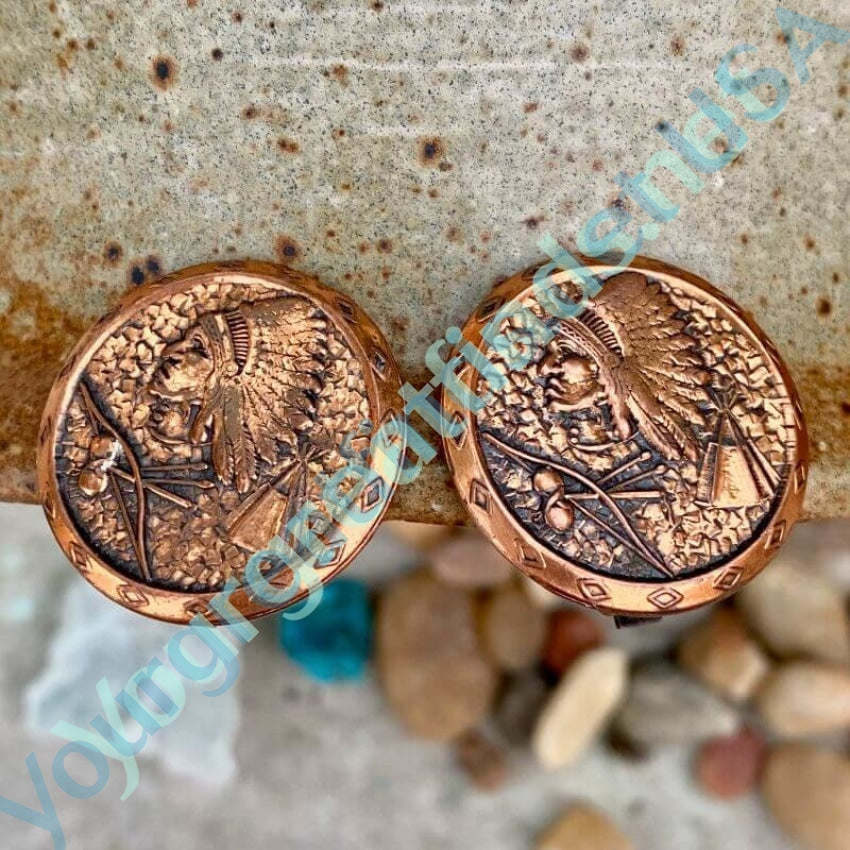 Native American Themed Copper Clip On Button Earrings Yourgreatfinds