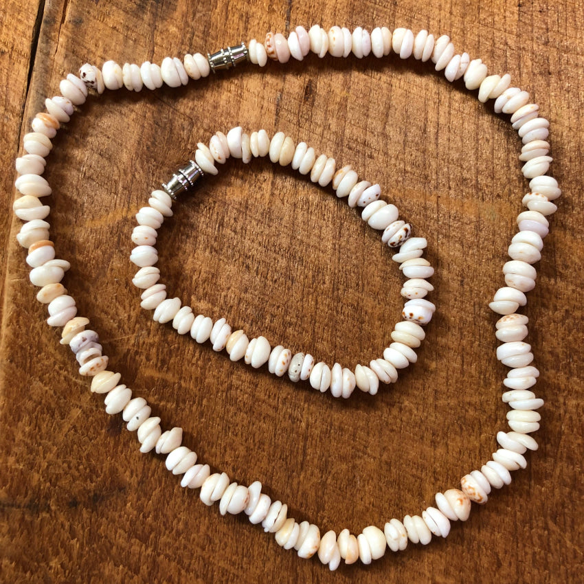 Natural High Grade Hawaiian Puka Shell Necklace & Bracelet Set Necklace