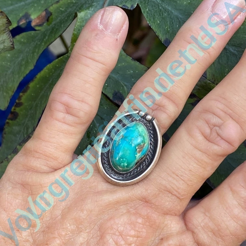 Natural Tri-Colored Turquoise Navajo Ring Sterling Silver Size 6 3/4 Yourgreatfinds