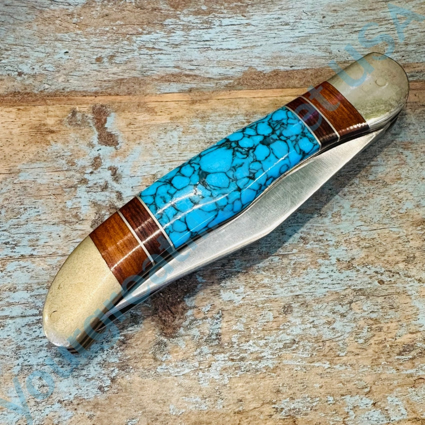Navajo Bear Hunter Knife Turquoise Wood Handle Doris Yazzie