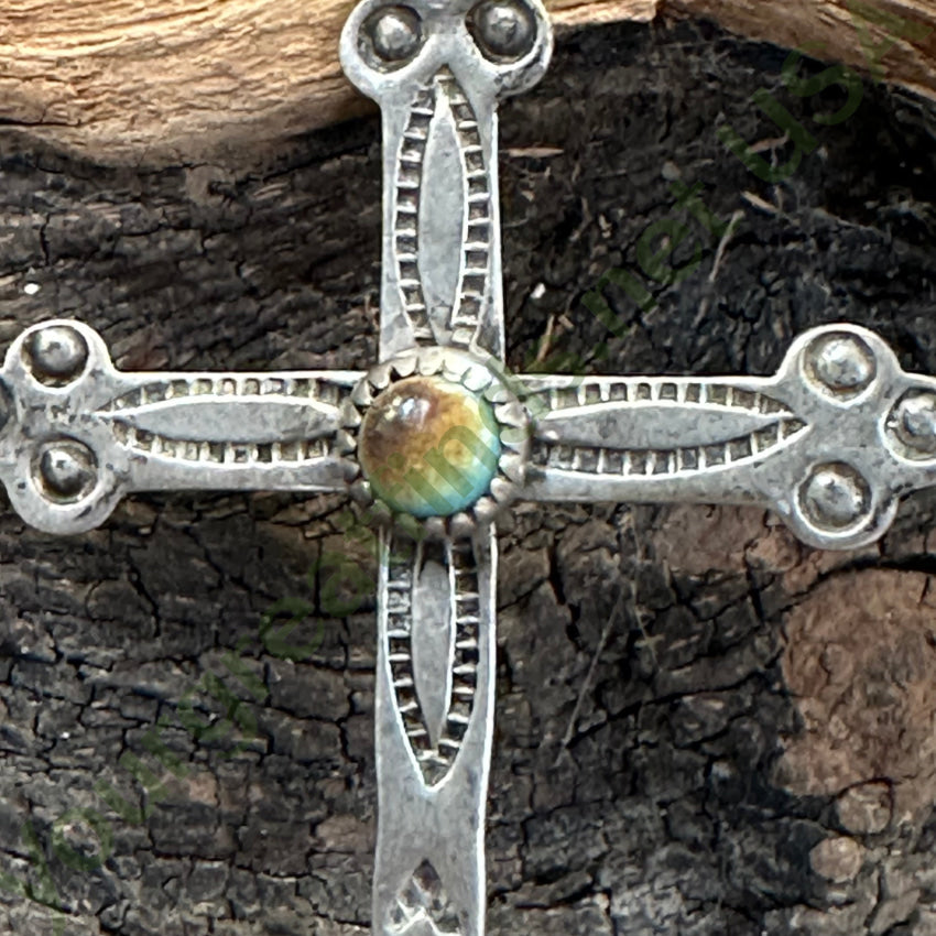 Navajo Bell Trading Post Turquoise Sterling Cross Necklace