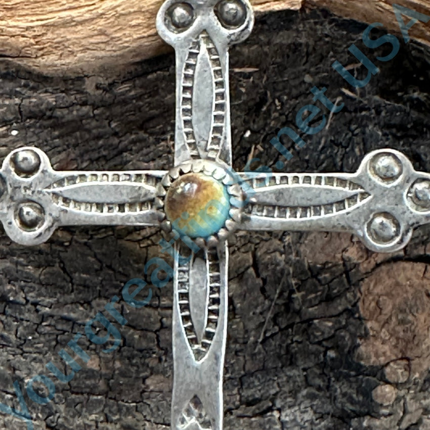 Yourgreatfinds Navajo Bell Trading Post Turquoise Sterling Cross Necklace