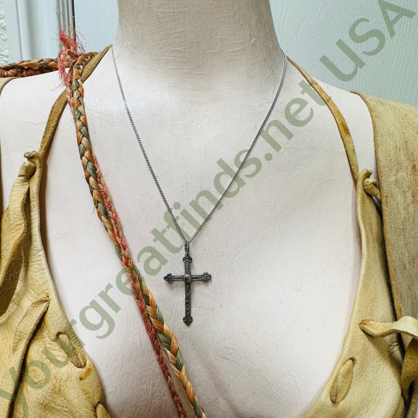 Navajo Bell Trading Post Turquoise Sterling Cross Necklace