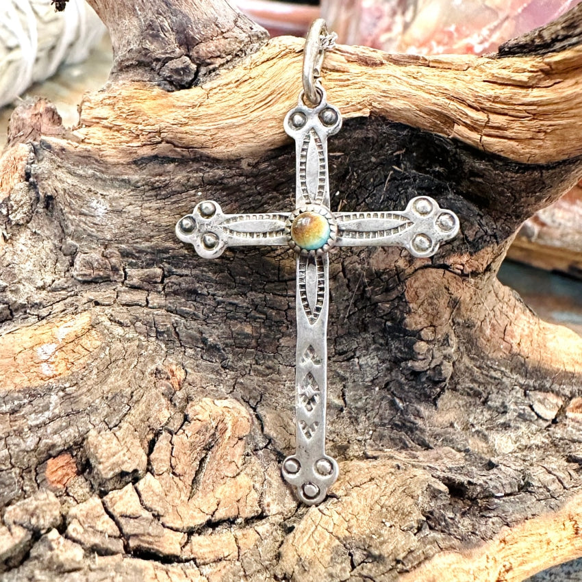 Navajo Bell Trading Post Turquoise Sterling Cross Necklace - Yourgreatfinds