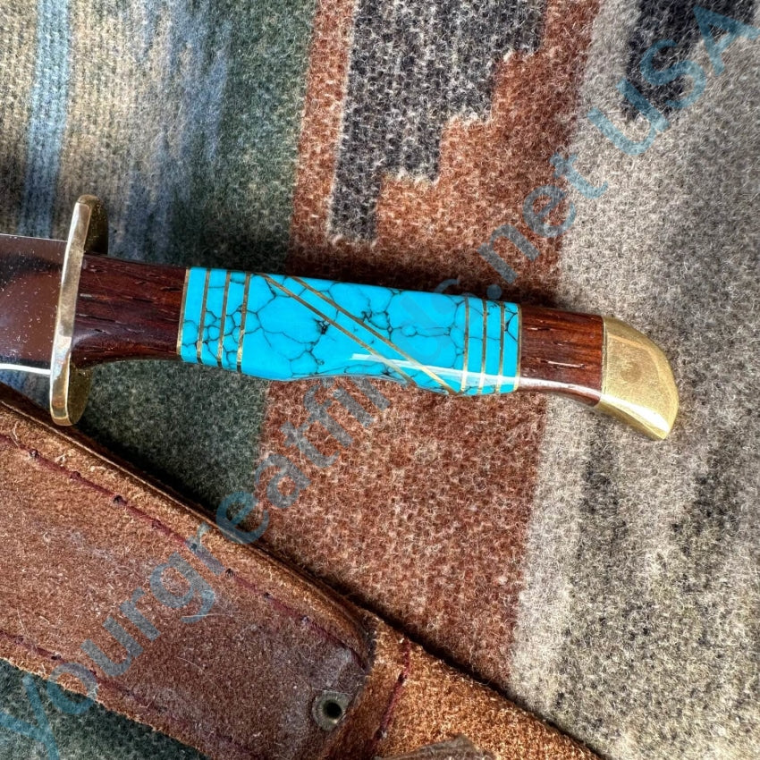 Navajo Bowie Knife Turquoise Wood Handle Doris Yazzie