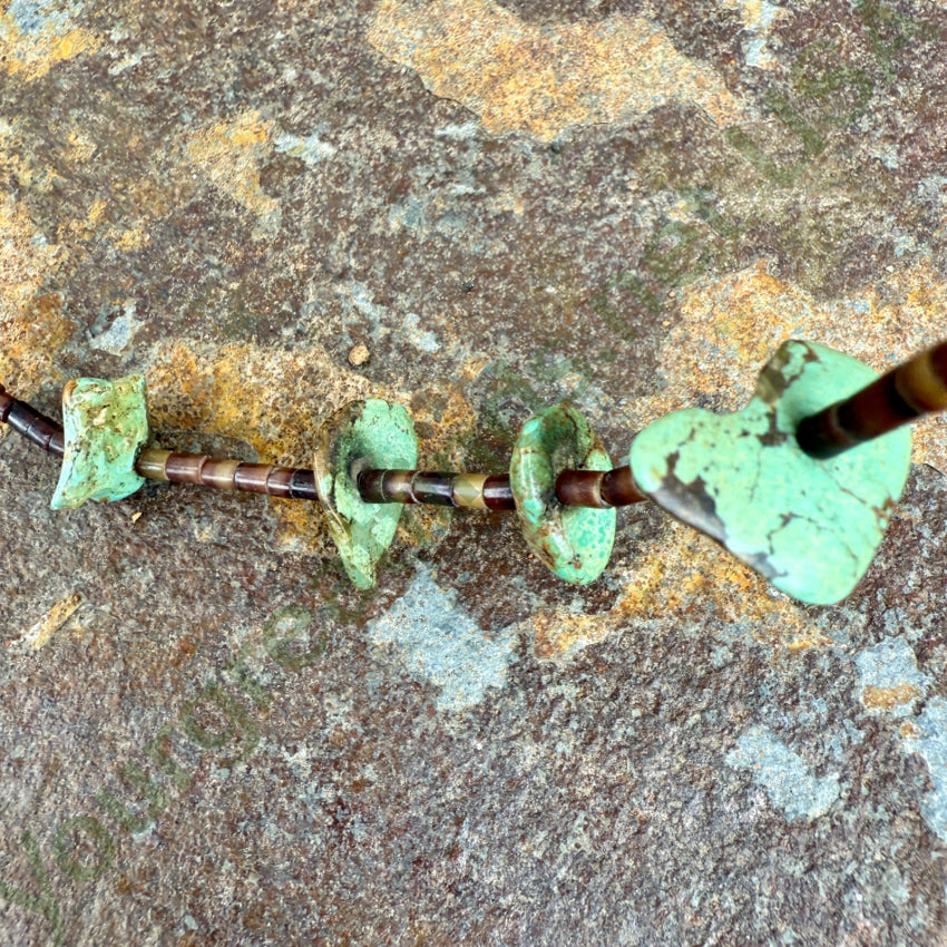 Navajo Choker Necklace Brown Heishi & Turquoise Nuggets choker necklace