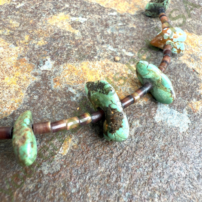 Navajo Choker Necklace Brown Heishi & Turquoise Nuggets choker necklace