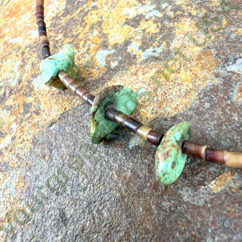 Navajo Choker Necklace Brown Heishi & Turquoise Nuggets choker necklace