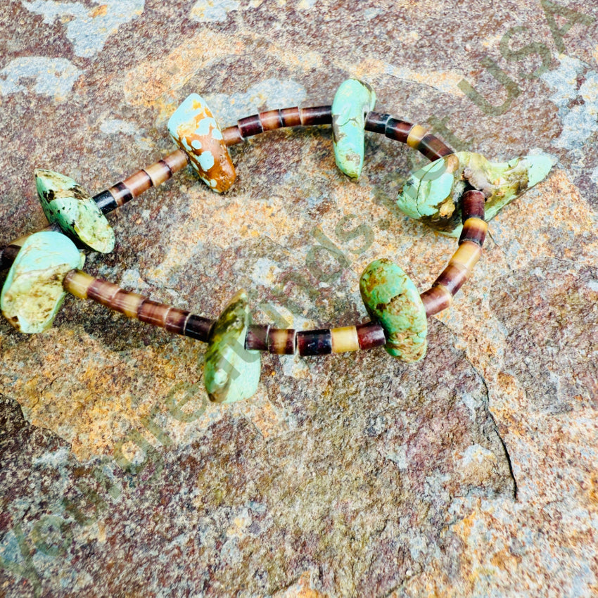 Navajo Choker Necklace Brown Heishi & Turquoise Nuggets choker necklace